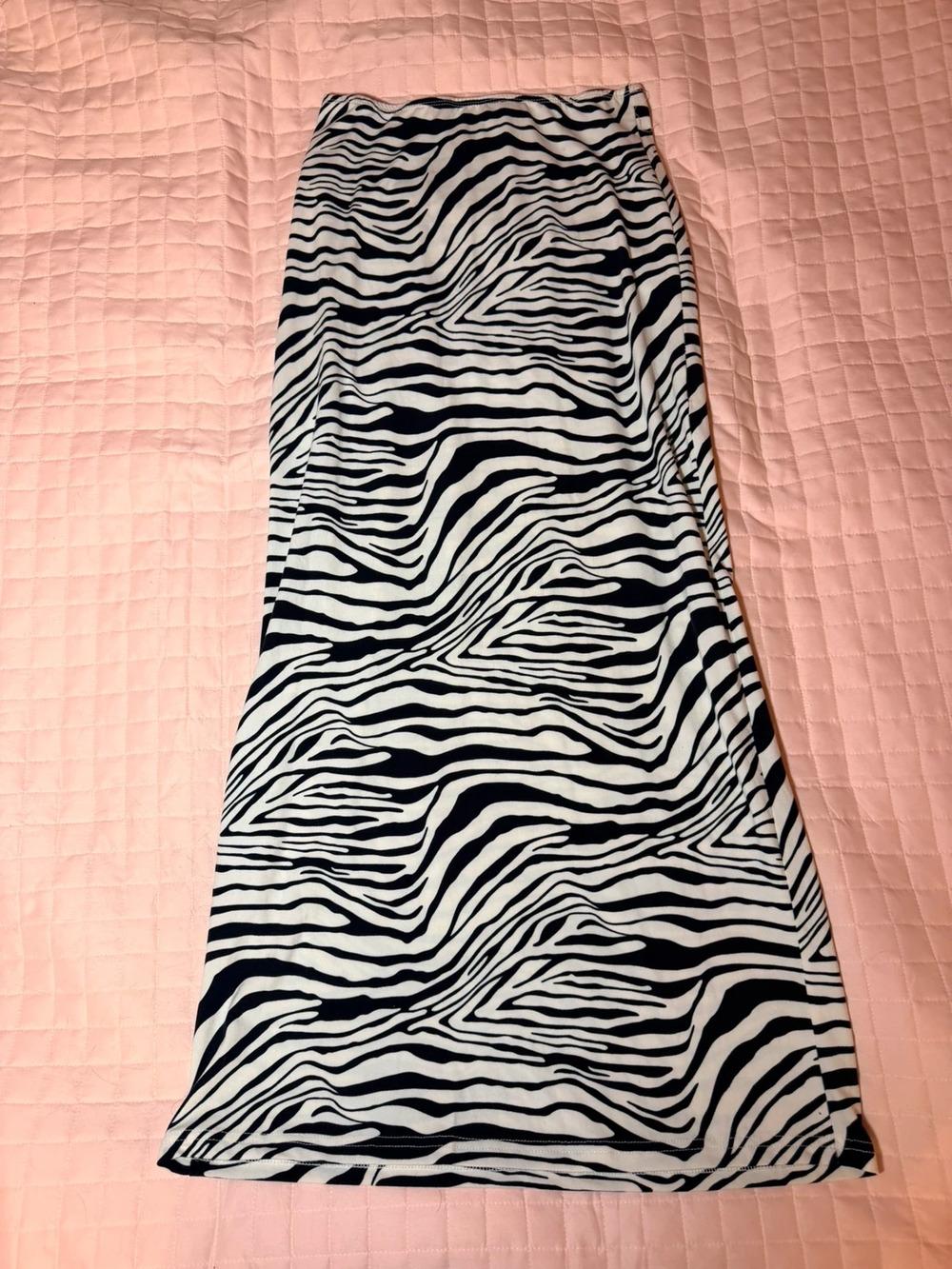Zebra Print Maxi Skirt Side Slit Black and Cream
